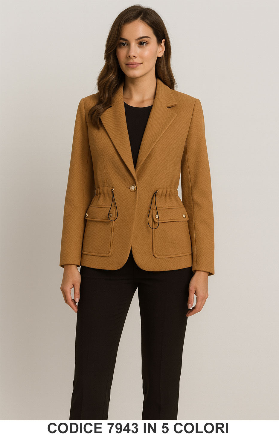 Blazer Elegante con Coulisse e Tasche Giacca Fashion Chic Casual in 2 Colori – 7943Out Blazer Elegante con Coulisse e Tasche Giacca Fashion Chic Casual in 2 Colori – 7943Out