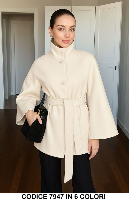 Cappotto Cappa Donna Elegante con Bottoni e Cintura Mantella Casual Chic in 6 Colori – 7947