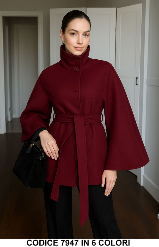Cappotto Cappa Donna Elegante con Bottoni e Cintura Mantella Casual Chic in 6 Colori – 7947