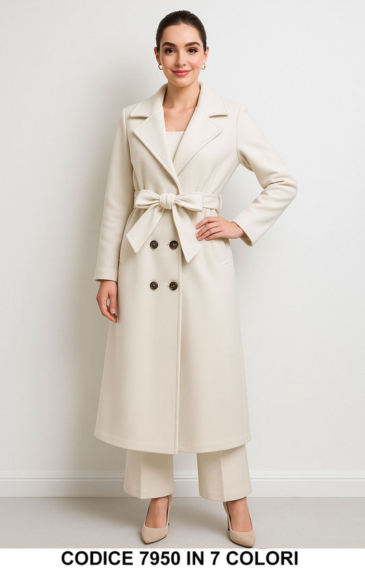 Cappotto Lungo Doppiopetto con Cintura Elegante Fashion in 7 Colori – 7950