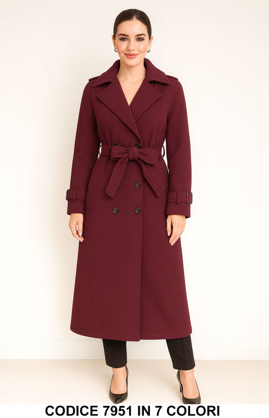 Cappotto Lungo Elegante Doppiopetto con Cintura Trench Fashion Chic Casual In 7 Colori – 7951