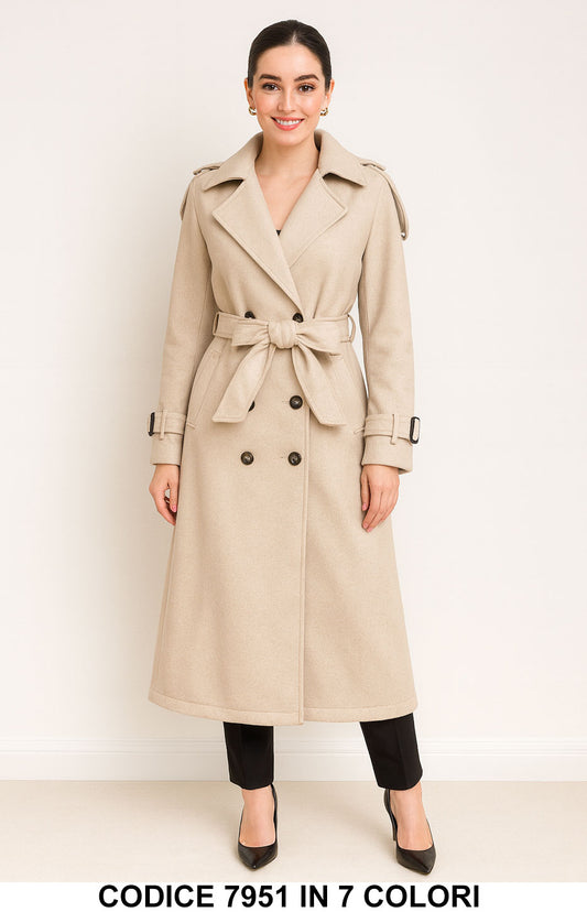 Cappotto Lungo Elegante Doppiopetto con Cintura Trench Fashion Chic Casual In 7 Colori – 7951
