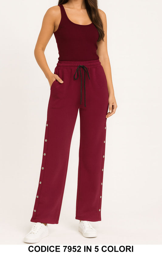 Pantalone Donna Felpato con Bottoni Laterali Pantaloni Donna Ragazze in 5 Colori – 7952