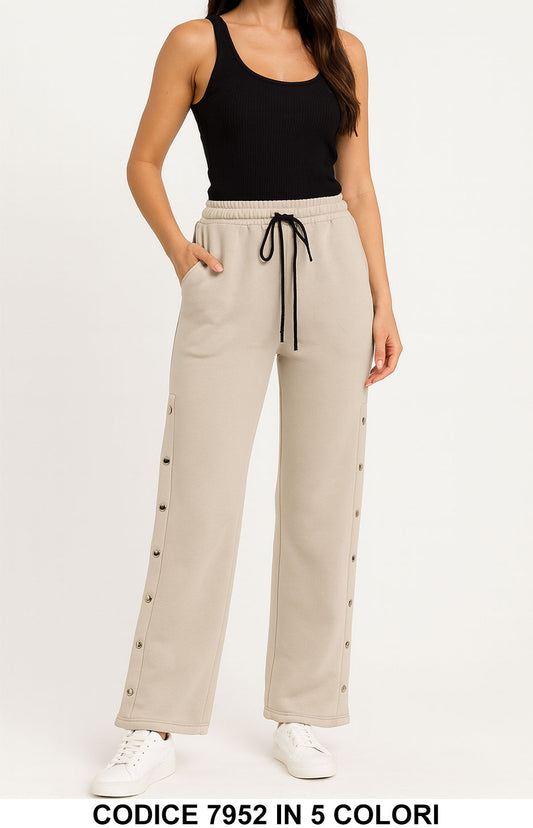 Pantalone Donna Felpato con Bottoni Laterali Pantaloni Donna Ragazze in 5 Colori – 7952