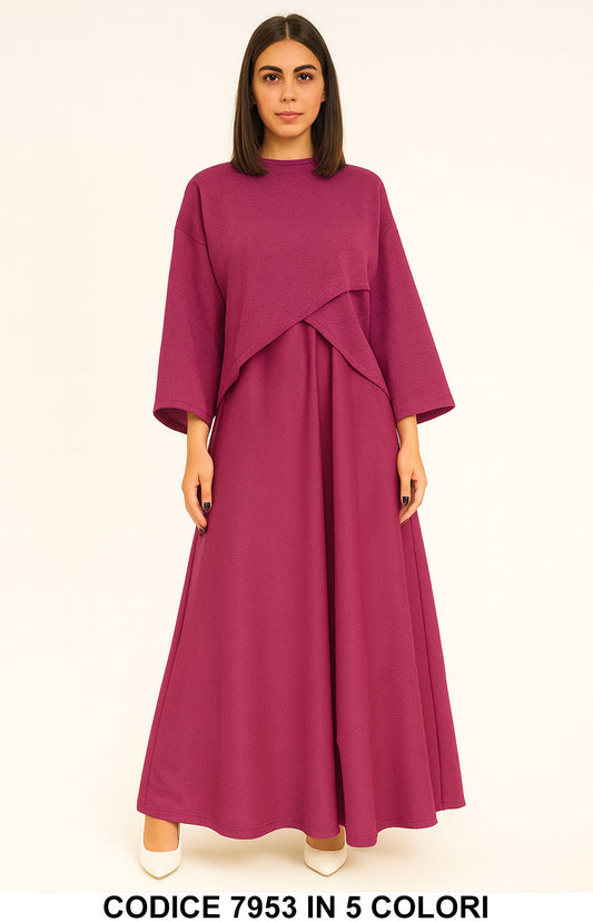 Completo Lungo con Maxi Felpa Asimmetrica e Gonna Svasata Coordinato Elegante in 5 Colori – 7953