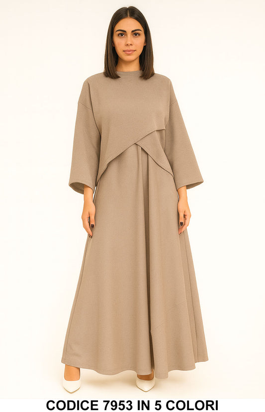 Completo Lungo con Maxi Felpa Asimmetrica e Gonna Svasata Coordinato Elegante in 5 Colori – 7953