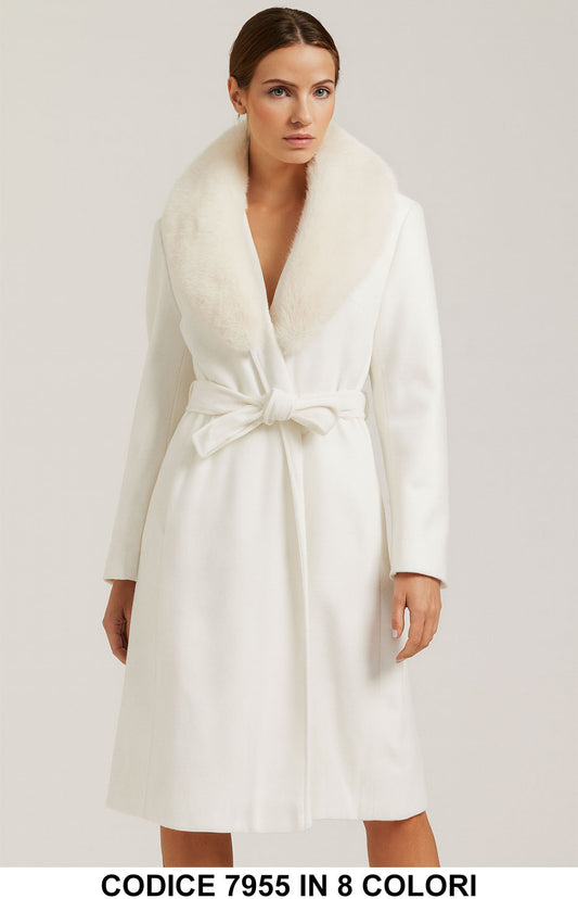 Cappotto con collo in ecopelliccia e cintura Fashion Elegante Capospalla in 8 colori – 7955