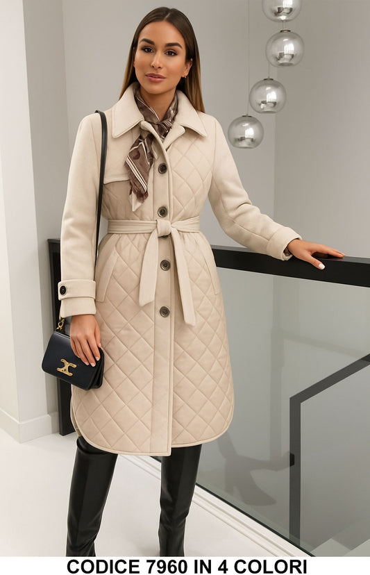 Cappotto Trapuntato con Cintura e Foulard Trench Elegante Fashion in 4 colori – 7960