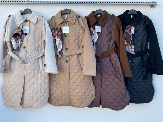 Cappotto Trapuntato con Cintura e Foulard Trench Elegante Fashion in 4 colori – 7960