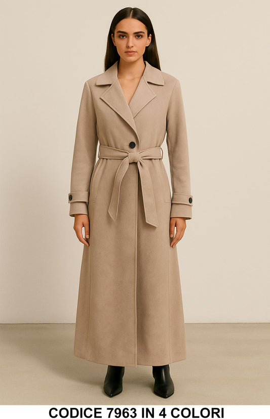 Cappotto Lungo Effetto Dainetto con Cintura Capospalla Morbido Elegante in 4 colori – 7963