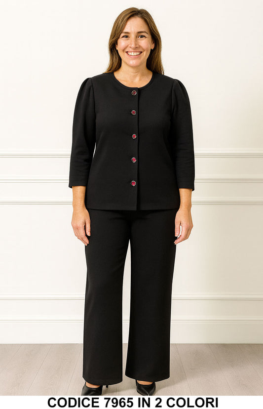 Completo Donna con Bottoni Gioiello Maglia Bottoni Gioiello Pantalone Palazzo in 2 Colori – 7965