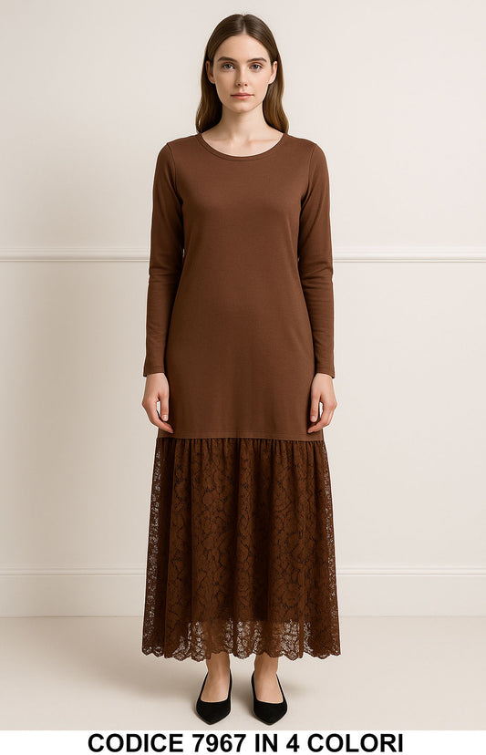 Abito Lungo con Pizzo – Eleganza Semplice Vestito Merletto Romantico in 4 Colori - 7967