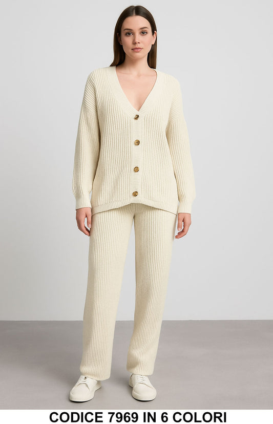 Completo maglia e pantalone in maglia grossa Coordinato Casual in 6 Colori – 7969