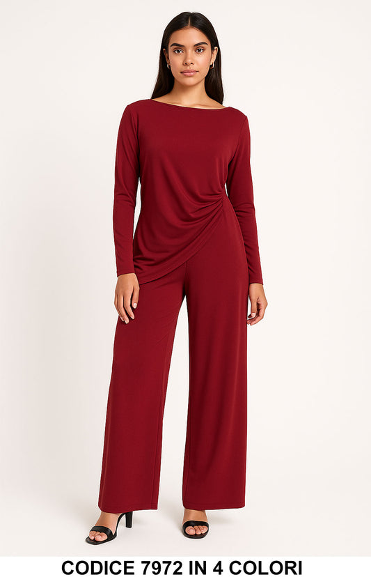 Completo Donna 2 Pezzi con Drappeggio Laterale Coordinato Elegante e Comodo in 4 Colori – 7972