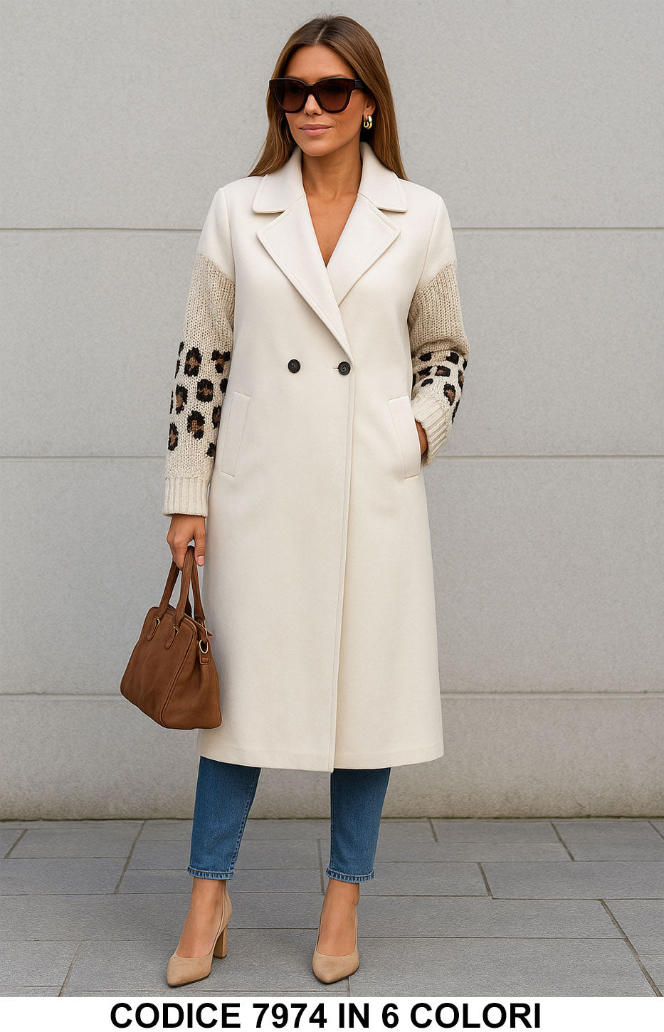 Cappotto Donna con Maniche in Maglia Animalier – Elegante e Caldo in 6 Colori – 7974 Cappotto Donna con Maniche in Maglia Animalier – Elegante e Caldo in 6 Colori – 7974