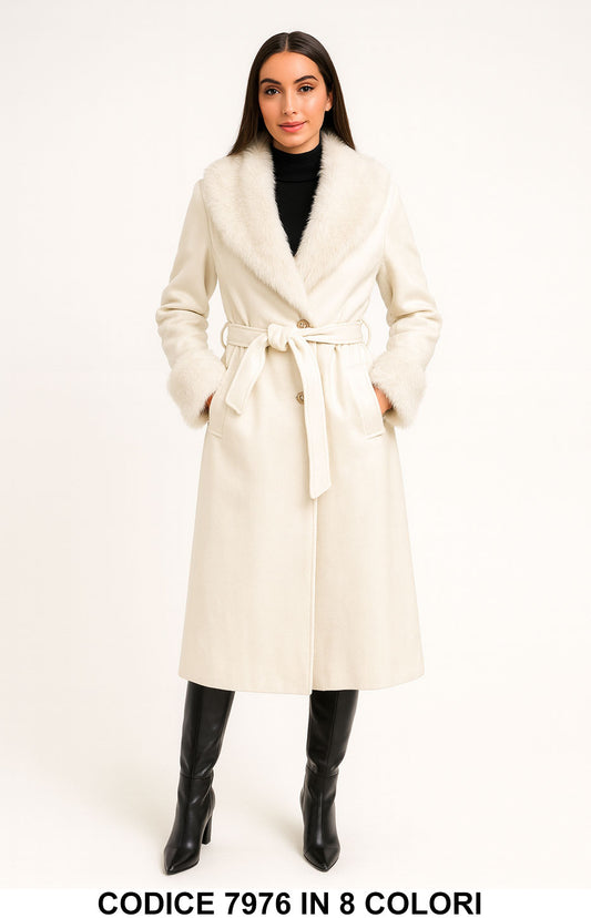 Cappotto Donna con Collo e Polsi in Eco-Pelliccia Elegante e Caldo in 8 Colori – 7976