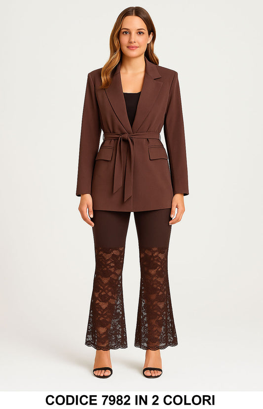 Tailleur con Pantalone in Pizzo e Giacca Cinta Completp Elegante e Raffinato in 2 Colori – 7982