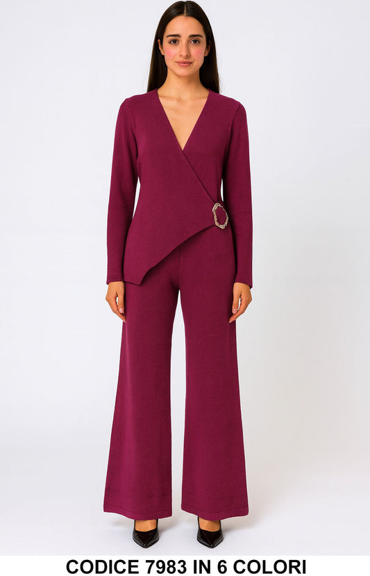 Completo elegante con fibbia laterale Coordinato Maglia Asimmetrica Pantalone in 6 colori – 7983