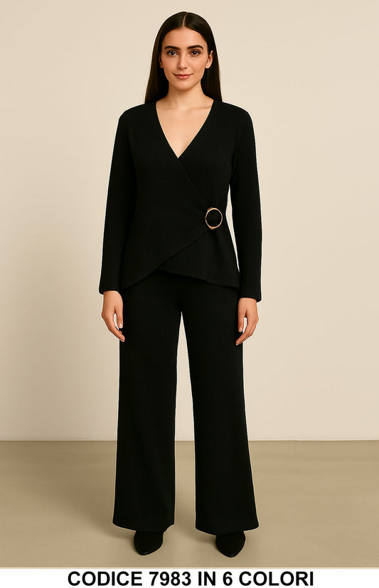 Completo elegante con fibbia laterale Coordinato Maglia Asimmetrica Pantalone in 6 colori – 7983