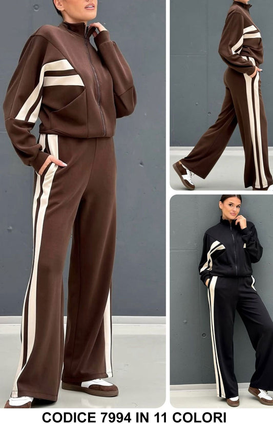 Tuta Sportiva donna con bande laterali e zip Completo Coordinato Felpa Pantalone in 11 colori – 7994