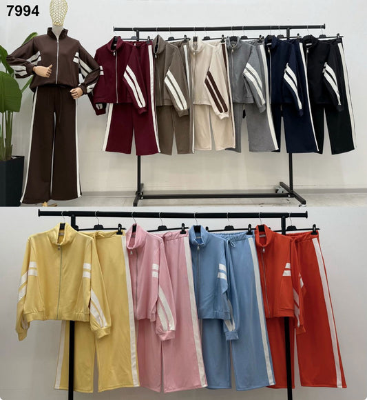 Tuta Sportiva donna con bande laterali e zip Completo Coordinato Felpa Pantalone in 11 colori – 7994