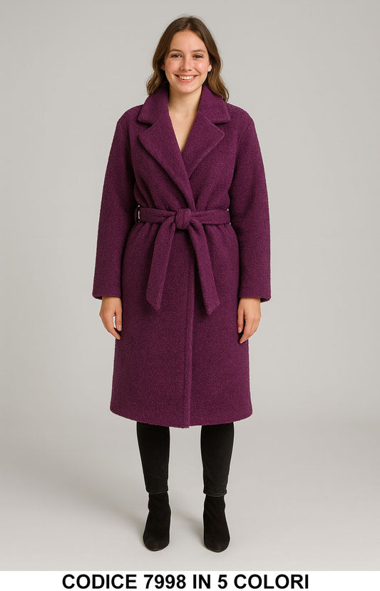 Cappotto lungo con cintura e revers classici Effetto Teddy Elegante Giacca Lunga in 5 colori – 7998