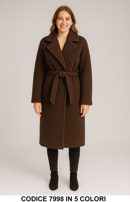 Cappotto lungo con cintura e revers classici Effetto Teddy Elegante Giacca Lunga in 5 colori – 7998