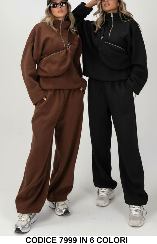 Tuta casual con mezza zip e borsa coordinata Completo 3 Pezzi Coordinato Sportivo in 6 colori – 7999