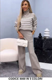 Completo in maglia a righe con collo alto Coordinato Casual Elegante in 5 colori – 8000 Completo in maglia a righe con collo alto Coordinato Casual Elegante in 5 colori – 8000
