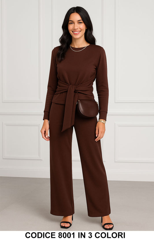 Completo maglia con cintura in tessuto Pantalone Palazzo Coordinato in 3 colori – 8001