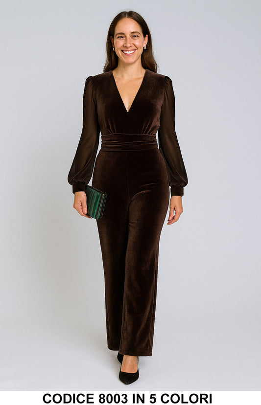 Tuta elegante in velluto con maniche in tulle Jumpsuit Fashion in 5 colori – 8003