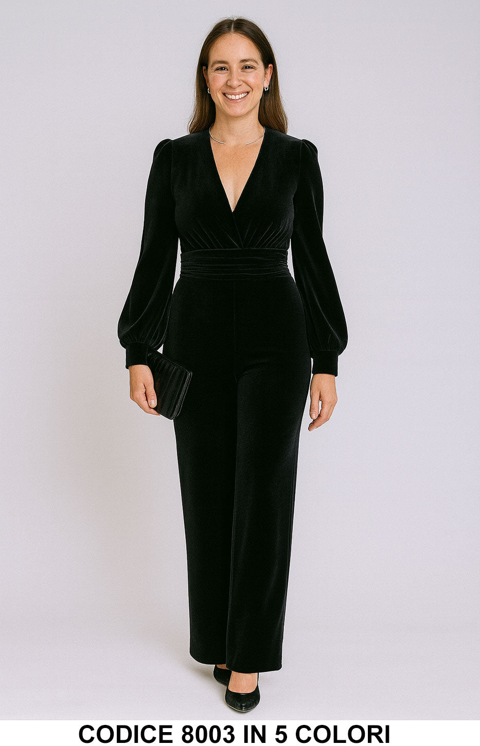 Tuta elegante in velluto con maniche in tulle Jumpsuit Fashion in 5 colori – 8003 Tuta elegante in velluto con maniche in tulle Jumpsuit Fashion in 5 colori – 8003