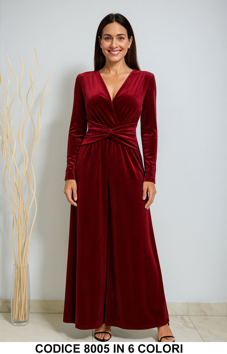 Abito lungo elegante in velluto con nodo in vita Vestito Vellutino in 6 colori – 8005 Abito lungo elegante in velluto con nodo in vita Vestito Vellutino in 6 colori – 8005