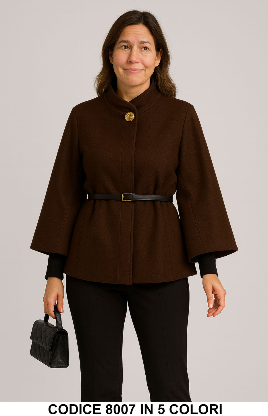 Cappa elegante con cintura e bottone gioiello Giubbotto Mantella in 5 colori – 8007 Cappa elegante con cintura e bottone gioiello Giubbotto Mantella in 5 colori – 8007