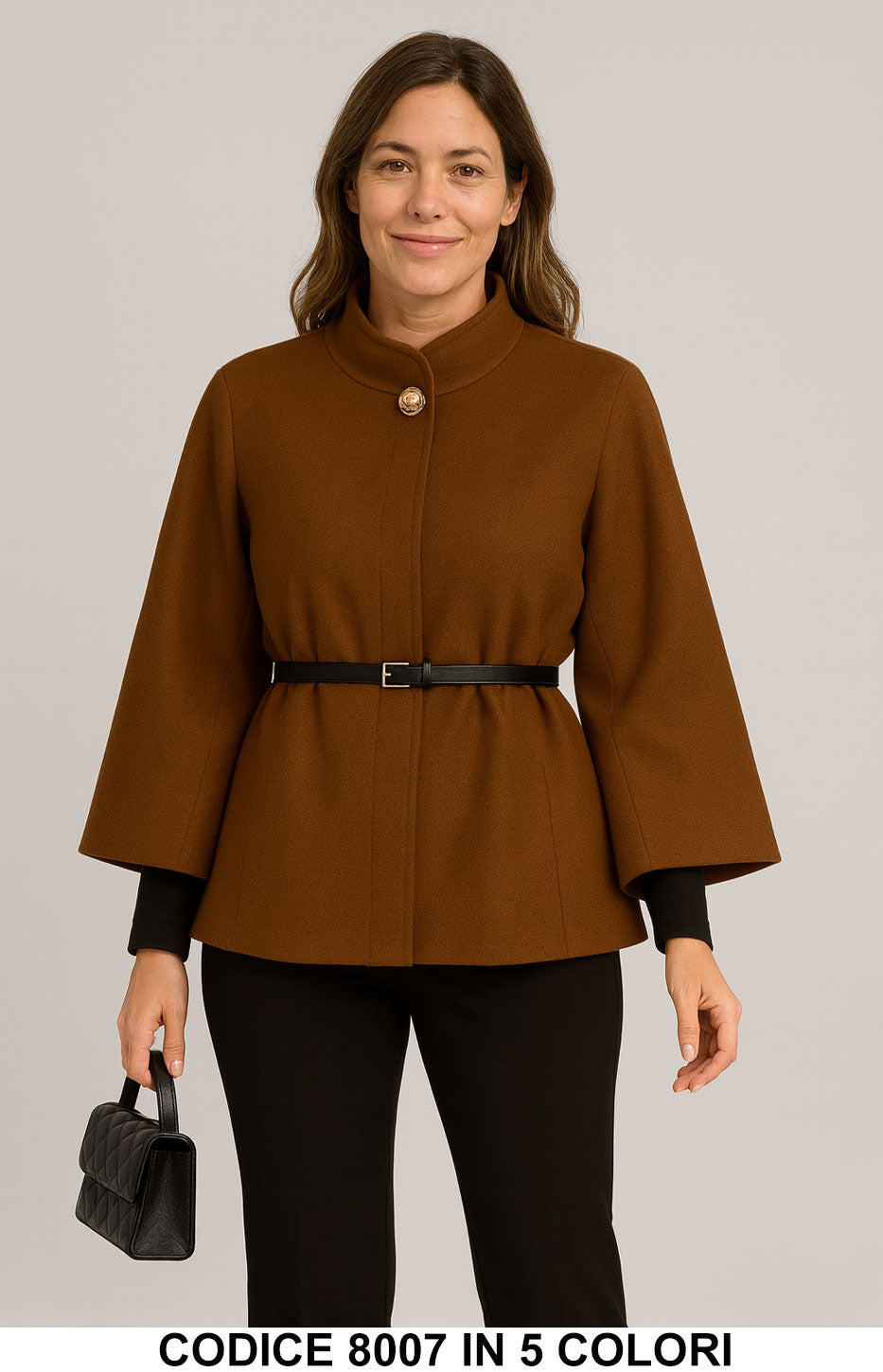 Cappa elegante con cintura e bottone gioiello Giubbotto Mantella in 5 colori – 8007 Cappa elegante con cintura e bottone gioiello Giubbotto Mantella in 5 colori – 8007