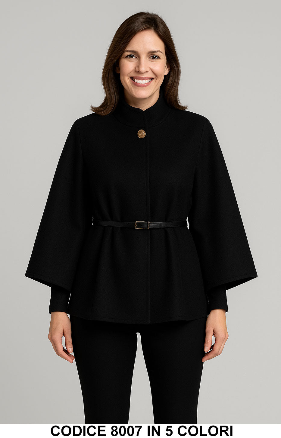 Cappa elegante con cintura e bottone gioiello Giubbotto Mantella in 5 colori – 8007 Cappa elegante con cintura e bottone gioiello Giubbotto Mantella in 5 colori – 8007