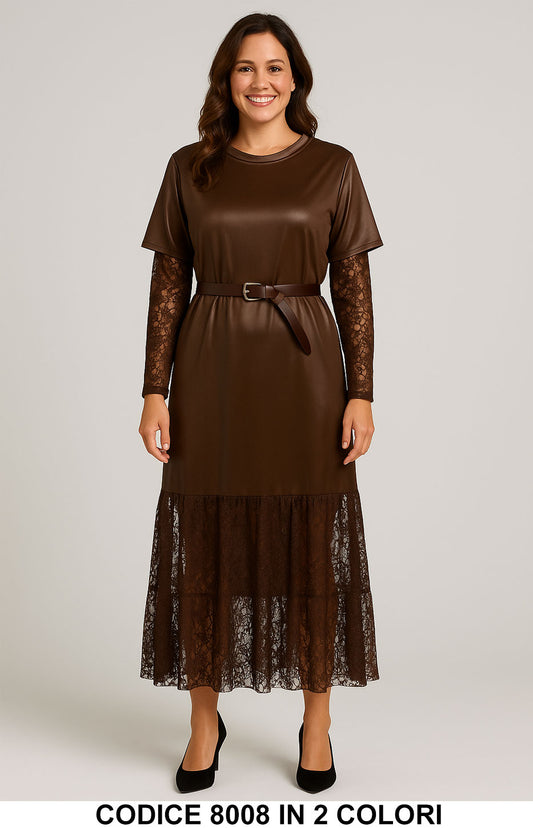 Abito lungo con inserti in pizzo e cintura Vestito Elegante Romantico in 2 colori – 8008