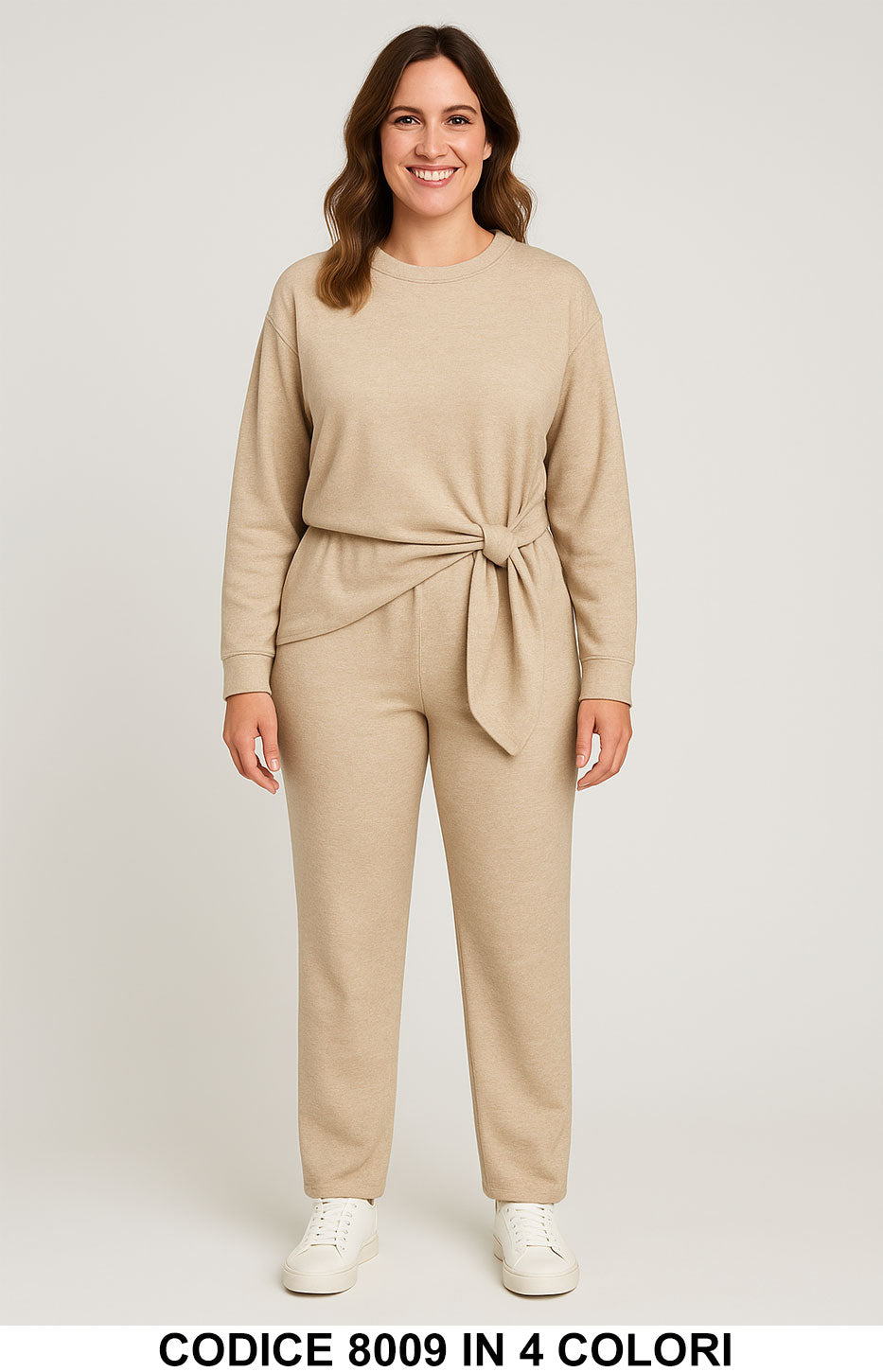 Completo casual in maglia con nodo sul davanti Pantalone Palazzo Coordinato in 4 colori – 8009 Completo casual in maglia con nodo sul davanti Pantalone Palazzo Coordinato in 4 colori – 8009