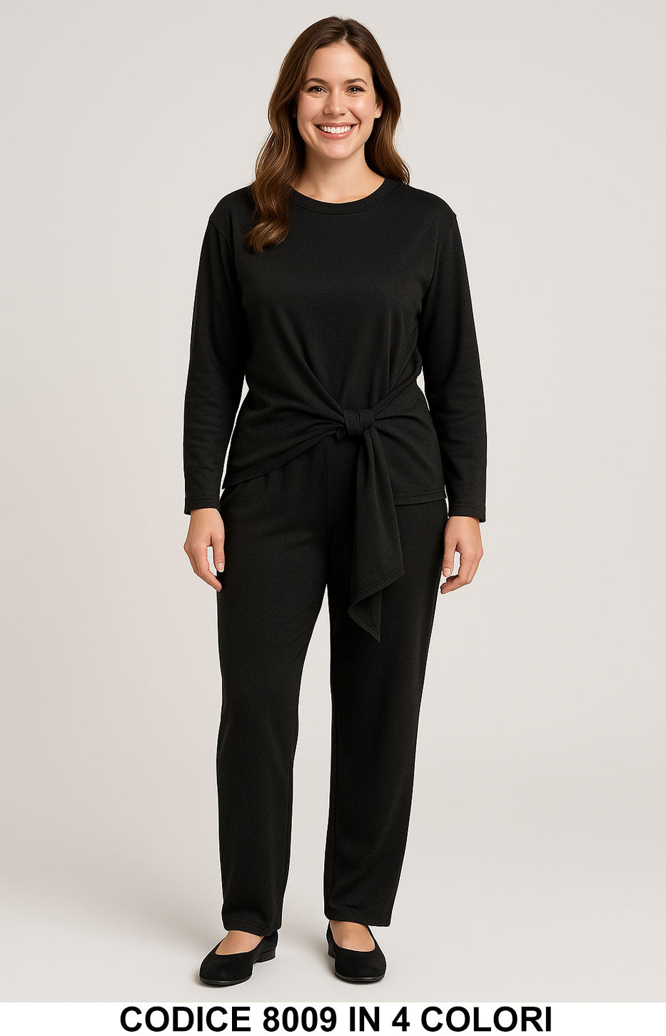 Completo casual in maglia con nodo sul davanti Pantalone Palazzo Coordinato in 4 colori – 8009 Completo casual in maglia con nodo sul davanti Pantalone Palazzo Coordinato in 4 colori – 8009