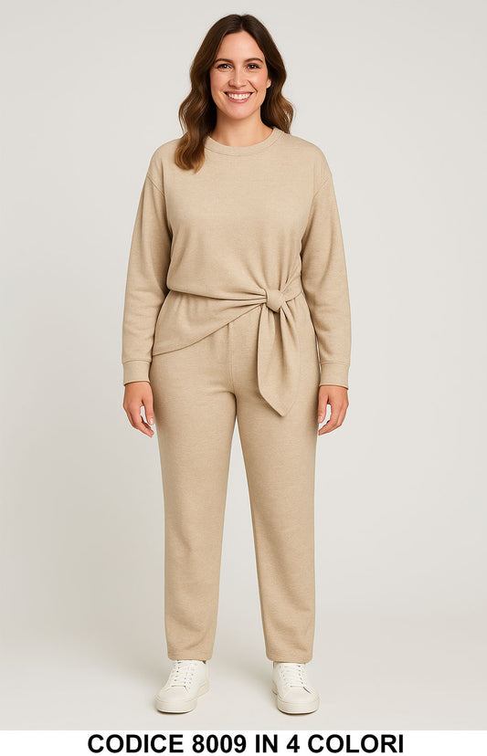 Completo casual in maglia con nodo sul davanti Pantalone Palazzo Coordinato in 4 colori – 8009