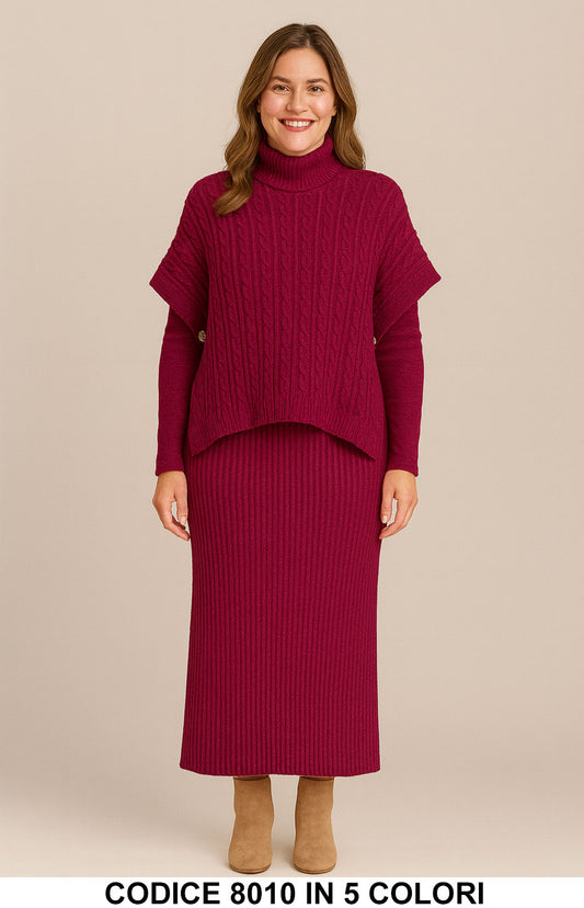Completo in maglia con maxi pull e abito lungo coordinato Coordinato Casual in 5 colori – 8010