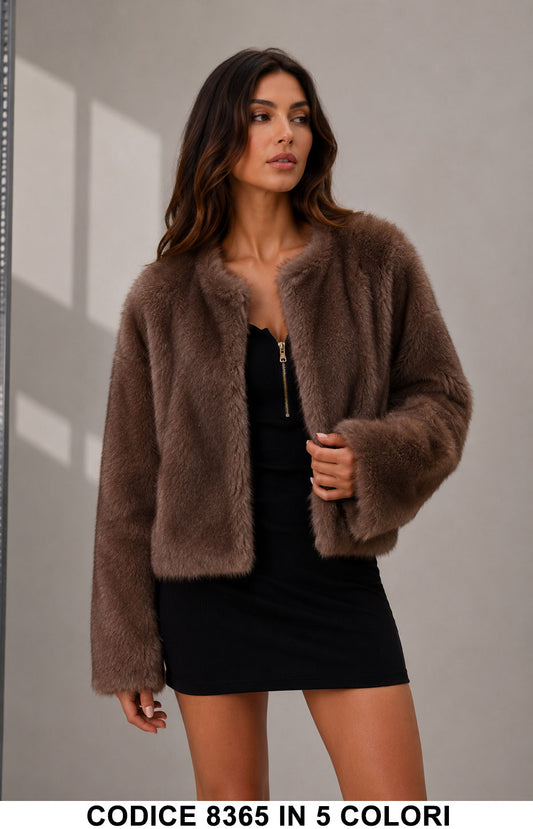 Pelliccia Ecologica morbida e compatta Corta Girocollo Pellicce Casual Versatile in 5 Colori– 8365
