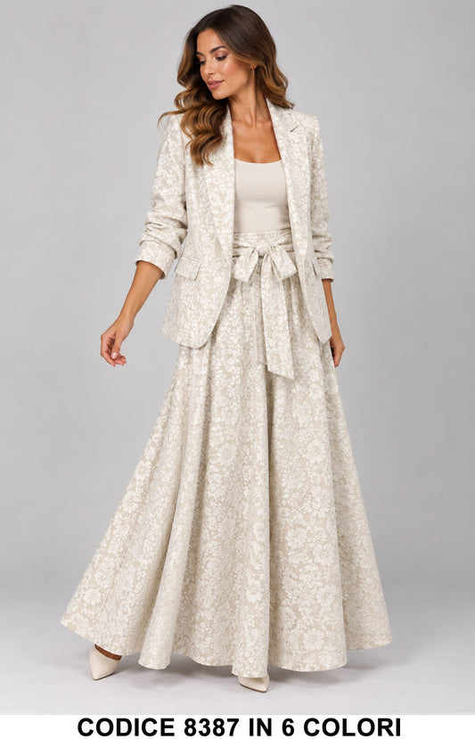 Completo Elegante Donna Giacca e Gonna Lunga Fantasia Floreale Coordinato Tailleur in 6 Colori – 8387