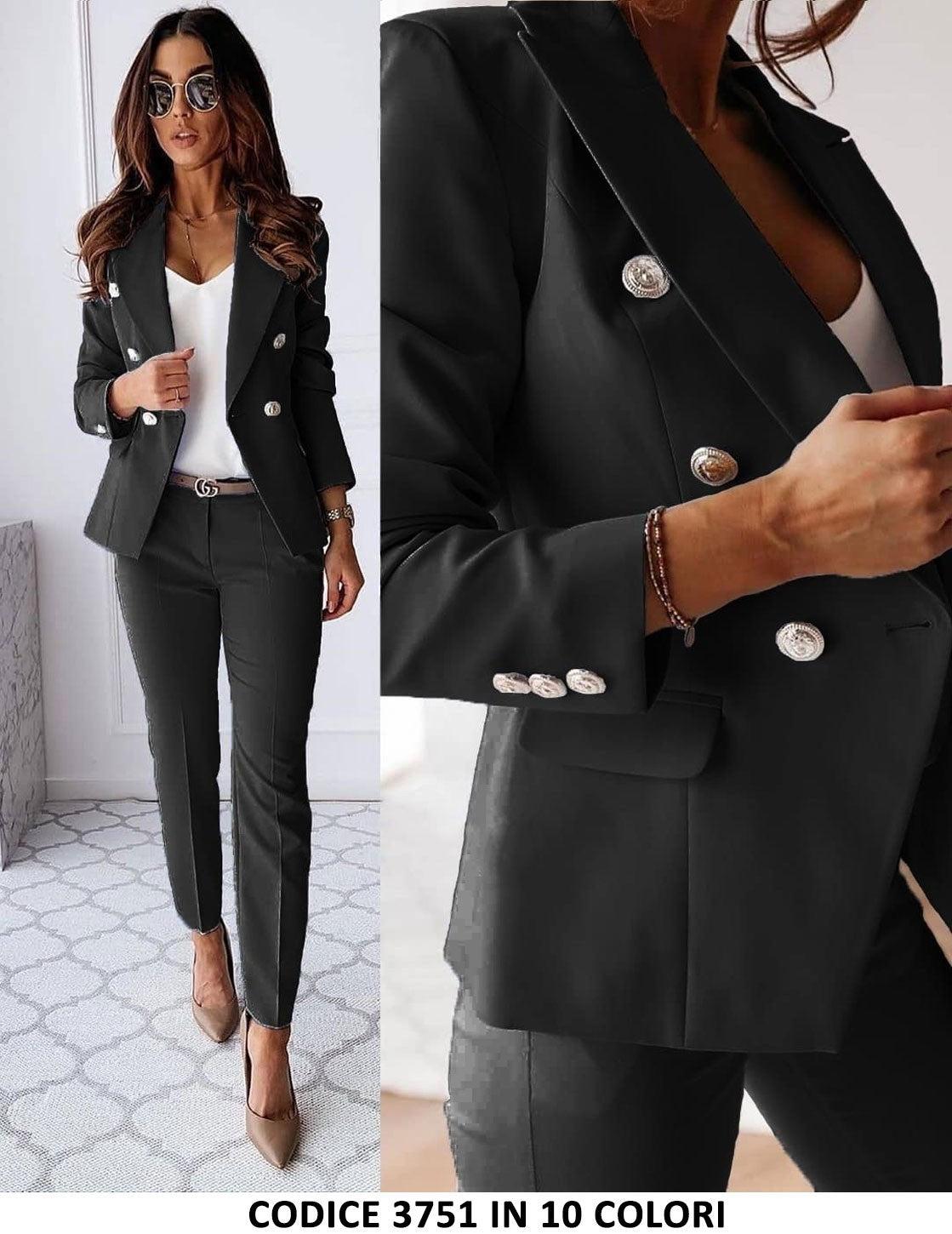 Tailleur Giacca e Pantaloni Eleganti Completo Donna Cerimonia 2 Pezzi con Bottoni Oro in 15 Colori - 3751 Tailleur Giacca e Pantaloni Eleganti Completo Donna Cerimonia 2 Pezzi con Bottoni Oro in 15 Colori - 3751