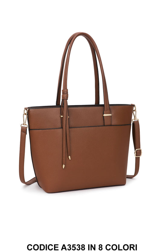 secondo teBorsa shopper a spalla in ecopelle effetto pelle con manici lunghi e tracolla regolabile in 8 colori – A3538