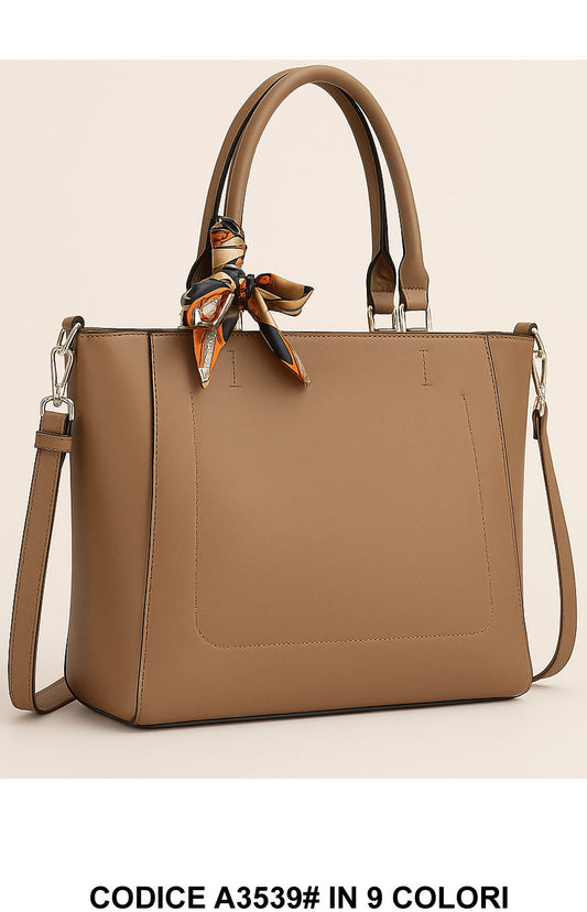 Borsa shopper elegante in eco pelle con foulard decorativo e tracolla regolabile in 9 colori – A3539