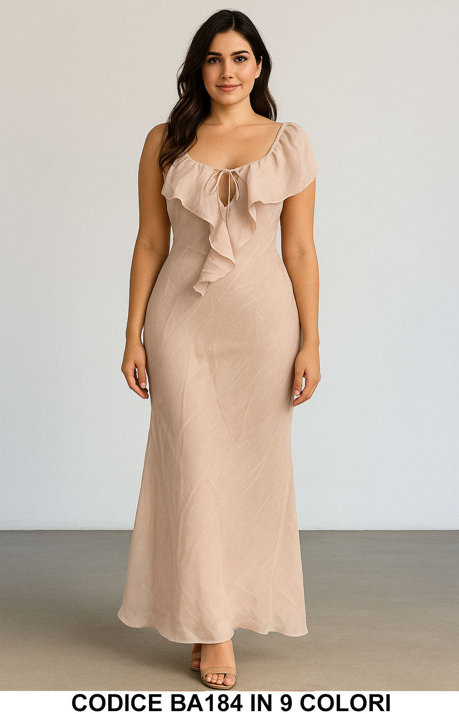 Abito lungo con balze e scollo a V Nero Vestito Elegante Evento