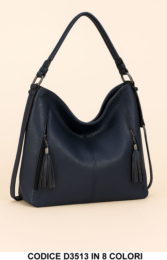 Borsa a spalla grande con nappine decorative e tracolla regolabile in 8 colori – D3513