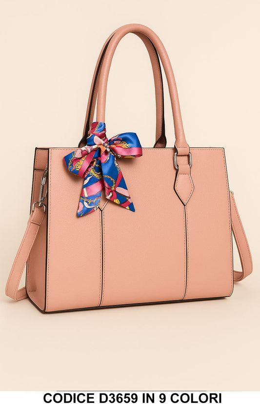 Borsa a mano trapezio in ecopelle con foulard decorativo in 9 colori - D3659