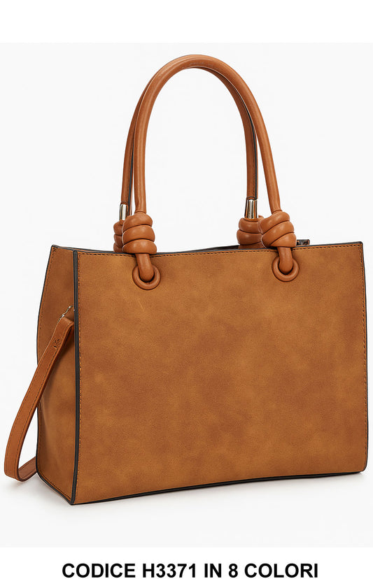 Borsa a mano rettangolare in ecopelle con manici annodati e pochette interna in 8 colori - H3371